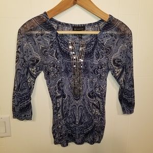 INC women's blue shell with sequin v neck
